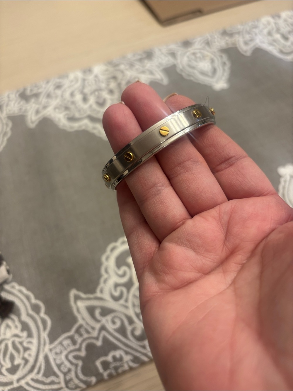 henri bendel Silver and Gold Screw Accent Cuff Bracelet